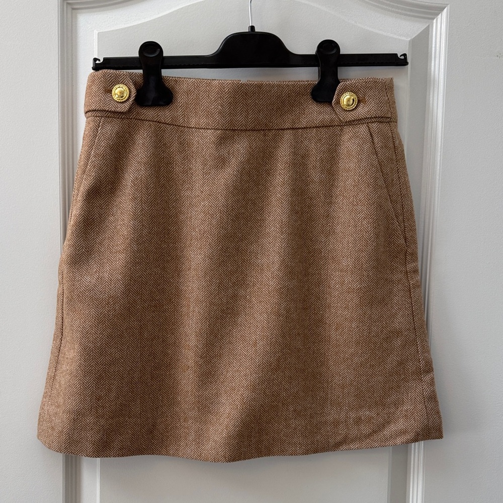 J. Crew Tan A-Line Mini Skirt with Gold Accents